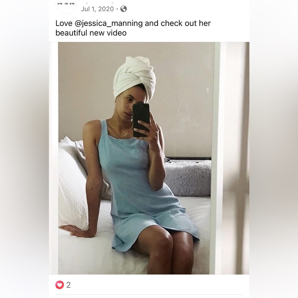 Blue linen square neck mini dress